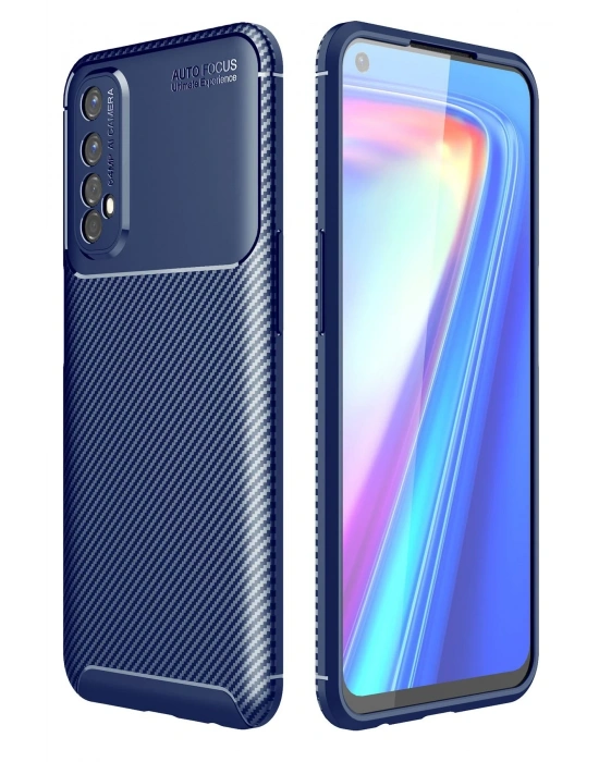 Newface Realme 7 Kılıf Auto Focus Karbon Kapak - Lacivert