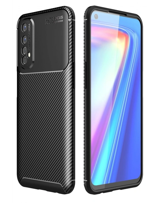 Newface Realme 7 Kılıf Auto Focus Karbon Kapak - Siyah