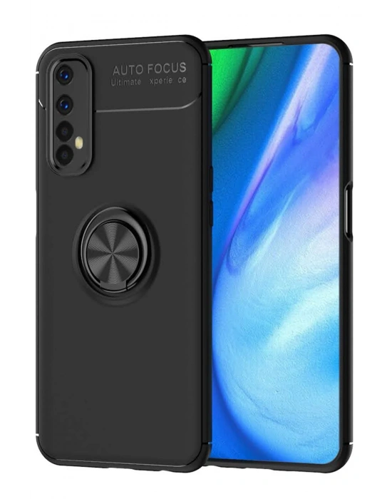 Newface Realme 7 Kılıf Range Yüzüklü Silikon - Siyah