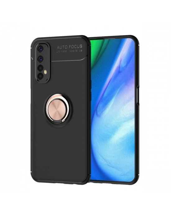 Newface Realme 7 Kılıf Range Yüzüklü Silikon - Siyah-Gold