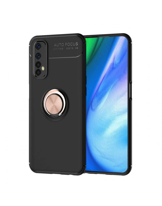 Newface Realme 7 Kılıf Range Yüzüklü Silikon - Siyah-Gold