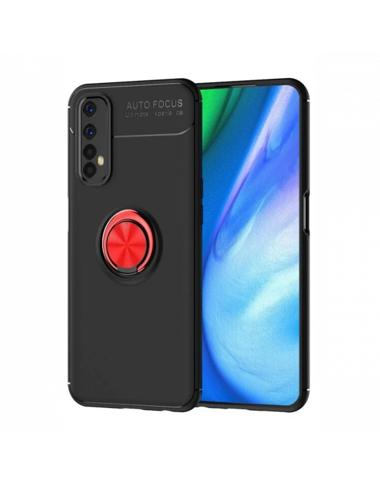 Newface Realme 7 Kılıf Range Yüzüklü Silikon - Siyah-Kırmızı