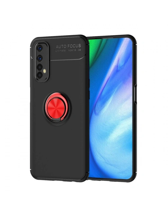 Newface Realme 7 Kılıf Range Yüzüklü Silikon - Siyah-Kırmızı