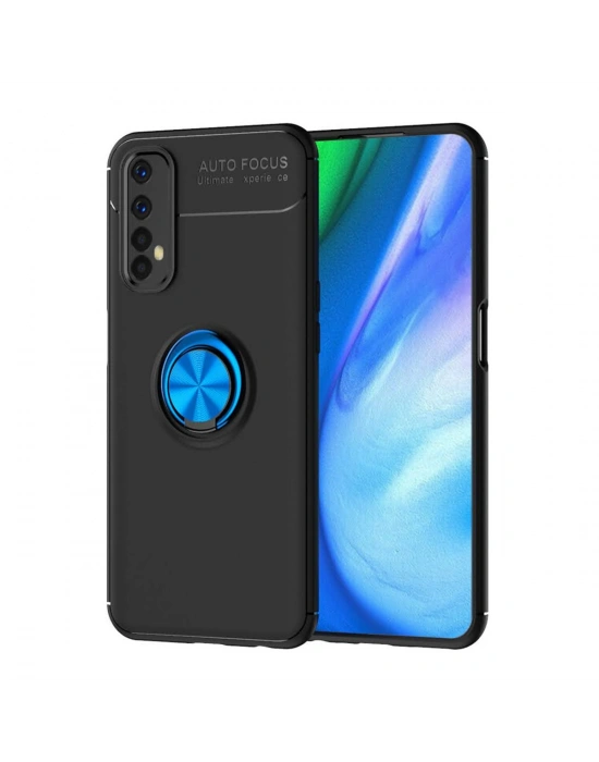 Newface Realme 7 Kılıf Range Yüzüklü Silikon - Siyah-Mavi