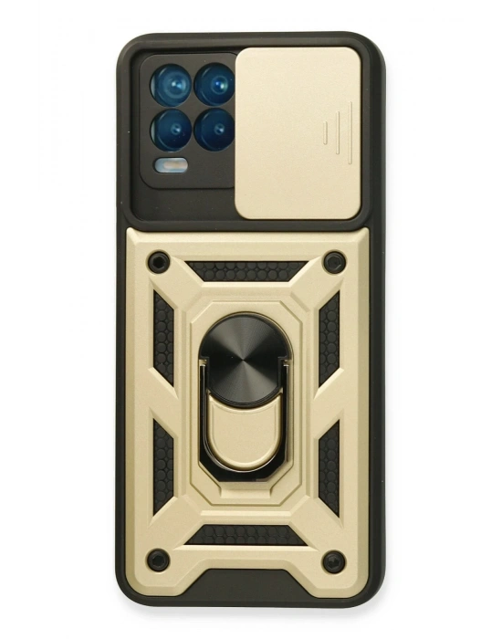 Newface Realme 8 Kılıf Pars Lens Yüzüklü Silikon - Gold