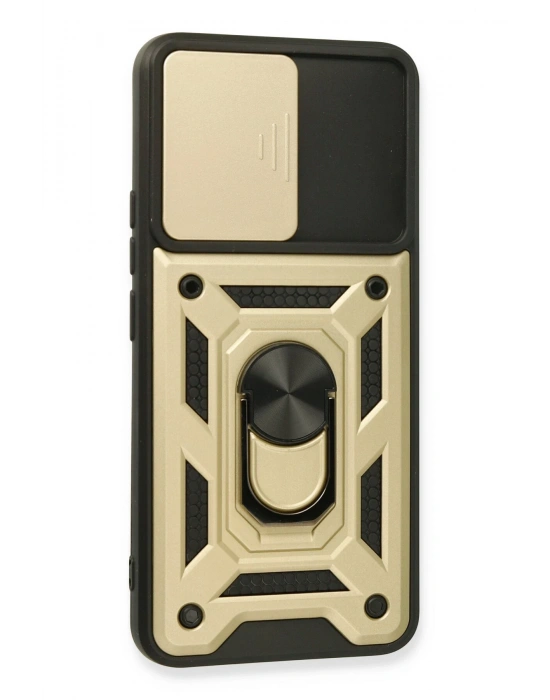 Newface Realme 8 Kılıf Pars Lens Yüzüklü Silikon - Gold