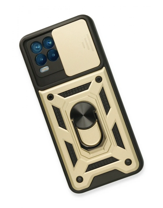 Newface Realme 8 Kılıf Pars Lens Yüzüklü Silikon - Gold