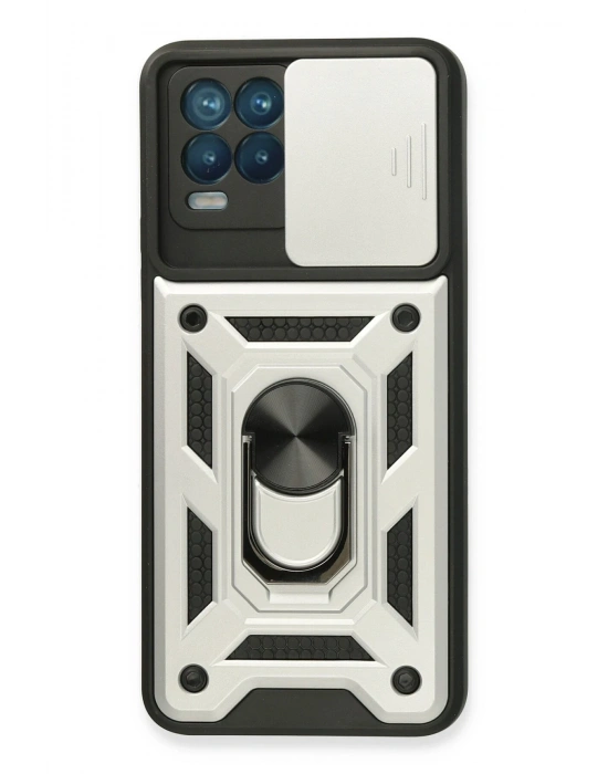 Newface Realme 8 Kılıf Pars Lens Yüzüklü Silikon - Gümüş