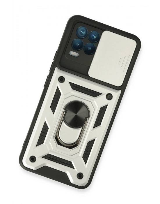 Newface Realme 8 Kılıf Pars Lens Yüzüklü Silikon - Gümüş