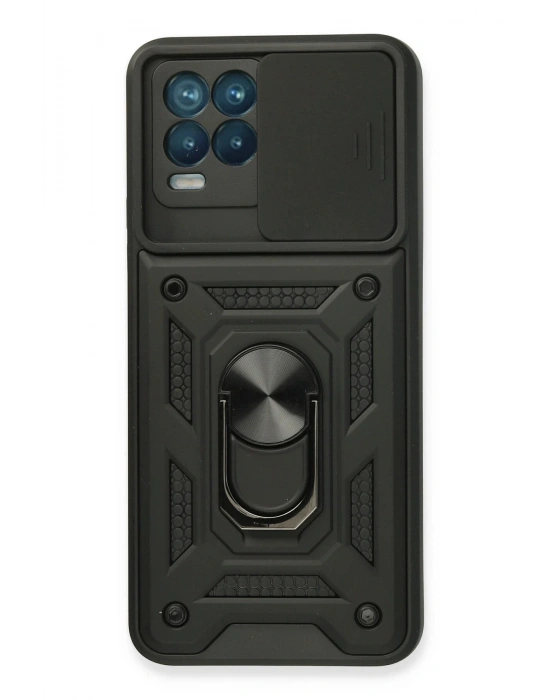 Newface Realme 8 Kılıf Pars Lens Yüzüklü Silikon - Siyah