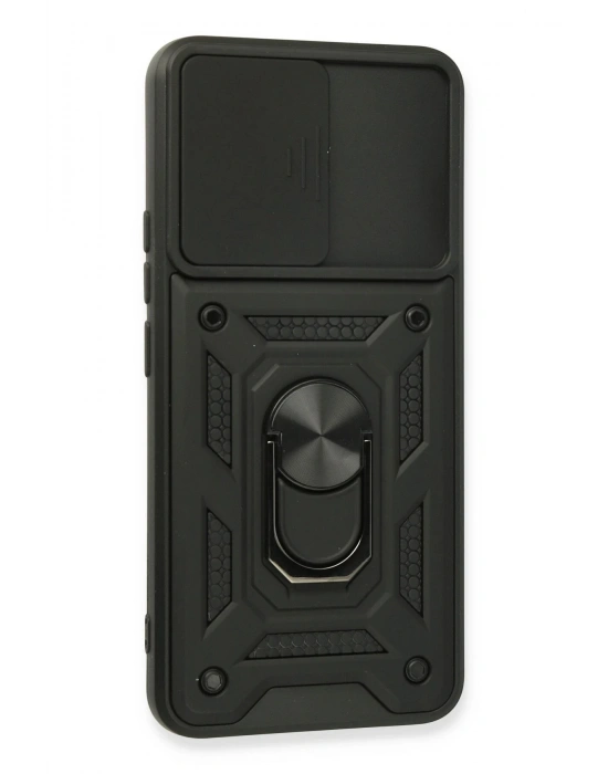 Newface Realme 8 Kılıf Pars Lens Yüzüklü Silikon - Siyah