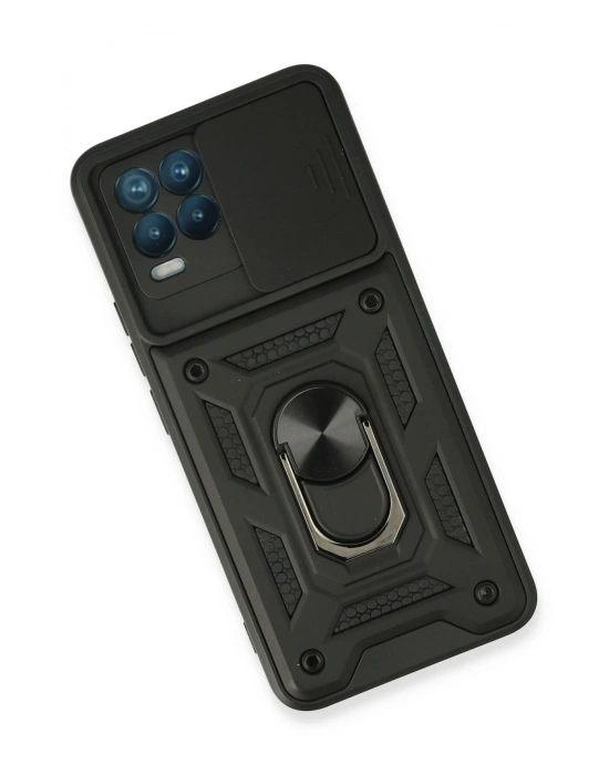 Newface Realme 8 Kılıf Pars Lens Yüzüklü Silikon - Siyah