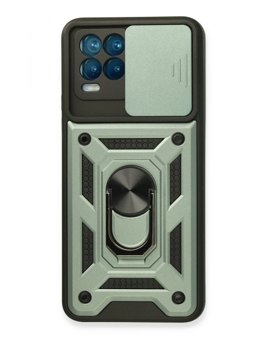 Newface Realme 8 Kılıf Pars Lens Yüzüklü Silikon - Yeşil