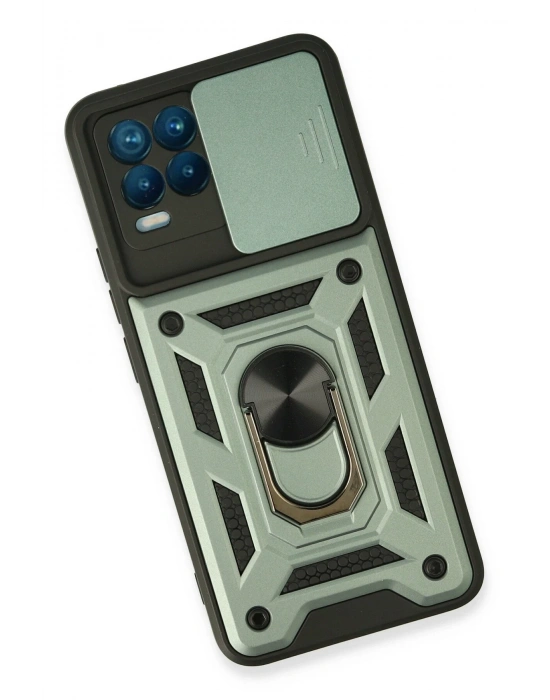 Newface Realme 8 Kılıf Pars Lens Yüzüklü Silikon - Yeşil