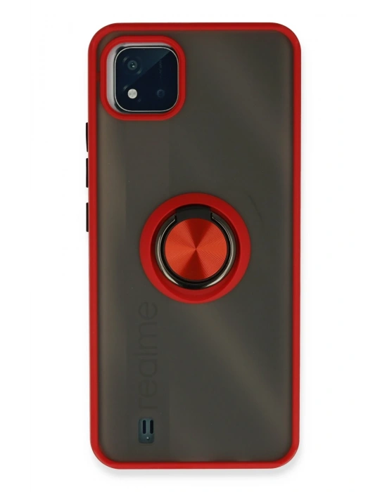 Newface Realme C11 2021 Kılıf Montreal Yüzüklü Silikon Kapak - Kırmızı
