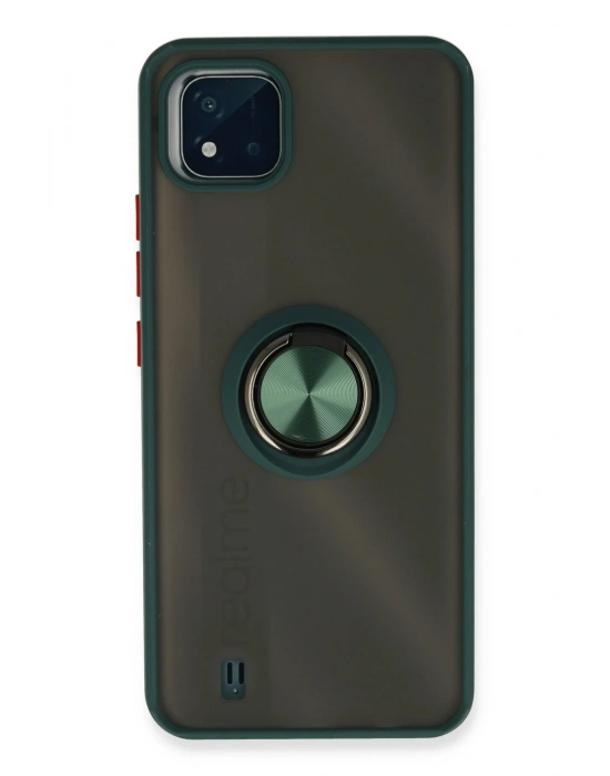 Newface Realme C11 2021 Kılıf Montreal Yüzüklü Silikon Kapak - Yeşil