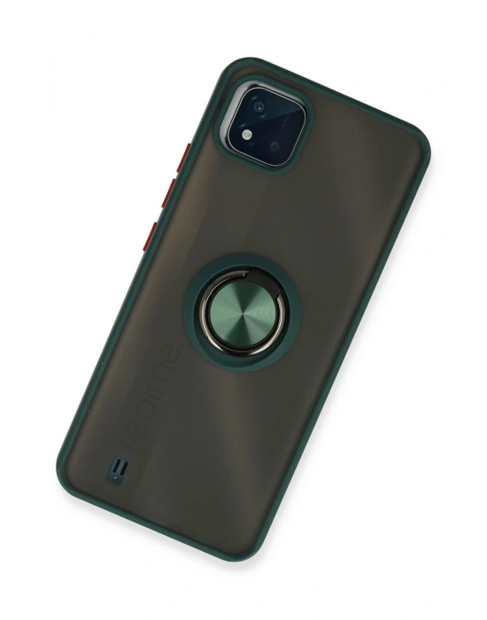 Newface Realme C11 2021 Kılıf Montreal Yüzüklü Silikon Kapak - Yeşil