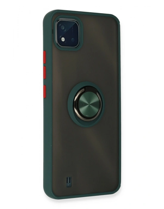 Newface Realme C11 2021 Kılıf Montreal Yüzüklü Silikon Kapak - Yeşil