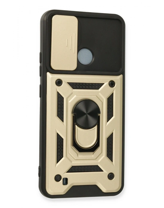 Newface Realme C11 2021 Kılıf Pars Lens Yüzüklü Silikon - Gold