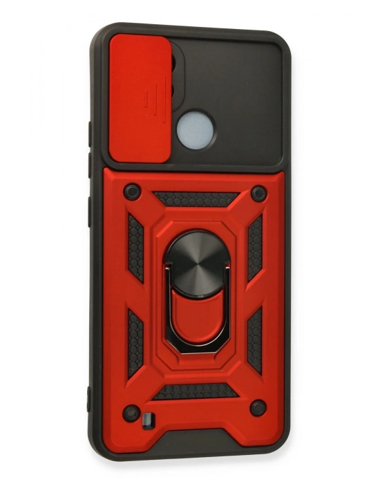 Newface Realme C11 2021 Kılıf Pars Lens Yüzüklü Silikon - Kırmızı