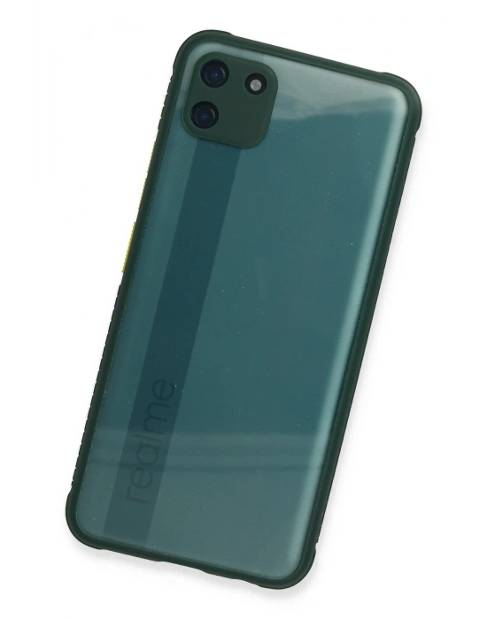 Newface Realme C11 Kılıf Miami Şeffaf Silikon - Koyu Yeşil