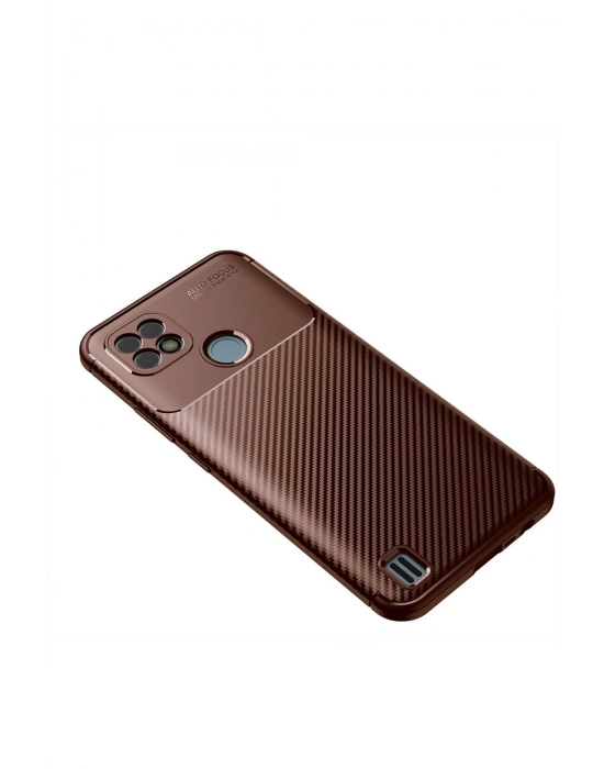 Newface Realme C21 Kılıf Auto Focus Karbon Kapak - Kahverengi