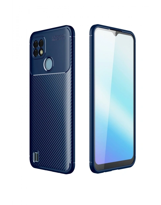 Newface Realme C21 Kılıf Auto Focus Karbon Kapak - Lacivert