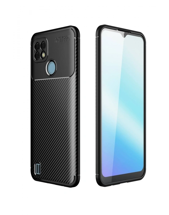 Newface Realme C21 Kılıf Auto Focus Karbon Kapak - Siyah