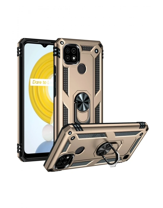 Newface Realme C21 Kılıf Sofya Yüzüklü Silikon Kapak - Gold