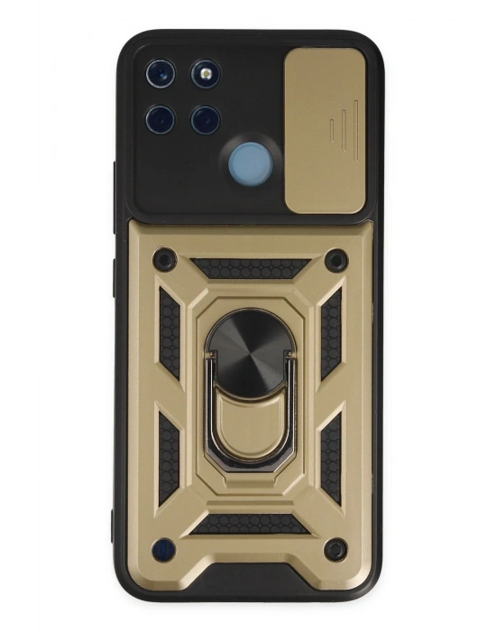Newface Realme C25Y Kılıf Pars Lens Yüzüklü Silikon - Gold