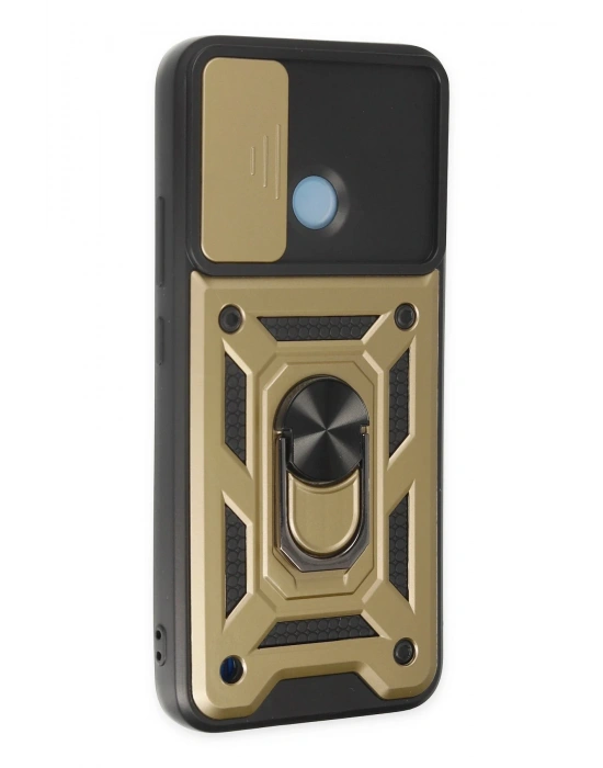 Newface Realme C25Y Kılıf Pars Lens Yüzüklü Silikon - Gold