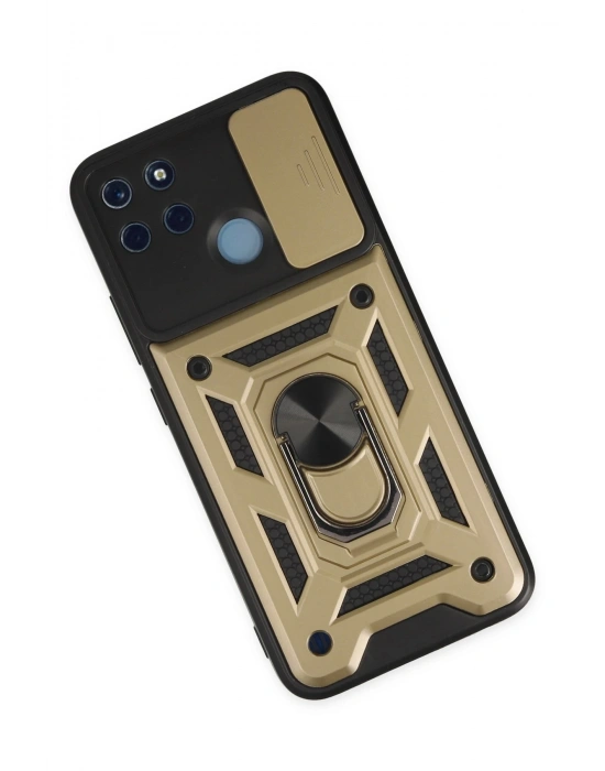Newface Realme C25Y Kılıf Pars Lens Yüzüklü Silikon - Gold