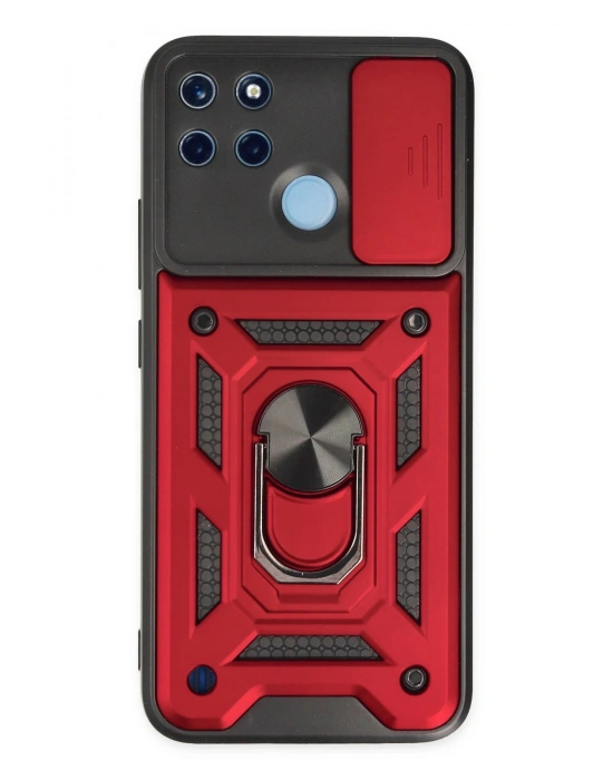 Newface Realme C25Y Kılıf Pars Lens Yüzüklü Silikon - Kırmızı