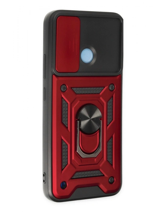 Newface Realme C25Y Kılıf Pars Lens Yüzüklü Silikon - Kırmızı