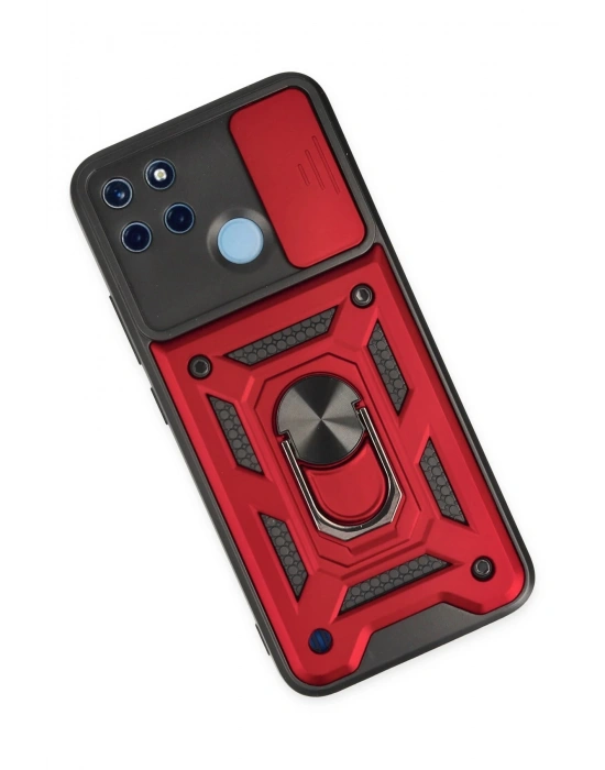 Newface Realme C25Y Kılıf Pars Lens Yüzüklü Silikon - Kırmızı