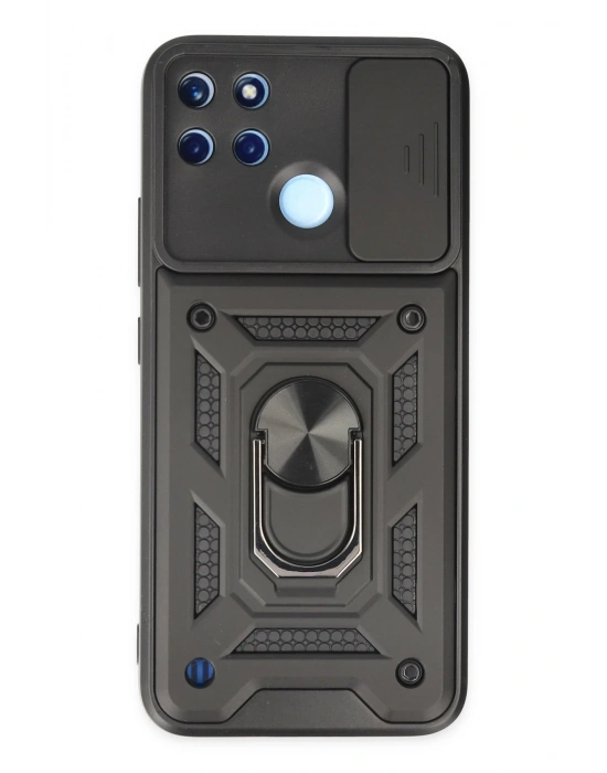 Newface Realme C25Y Kılıf Pars Lens Yüzüklü Silikon - Siyah