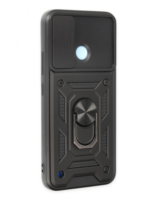 Newface Realme C25Y Kılıf Pars Lens Yüzüklü Silikon - Siyah