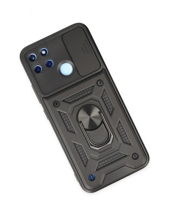 Newface Realme C25Y Kılıf Pars Lens Yüzüklü Silikon - Siyah