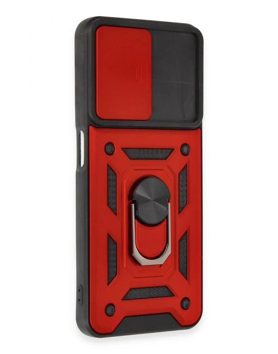 Newface Realme C35 Kılıf Pars Lens Yüzüklü Silikon - Kırmızı