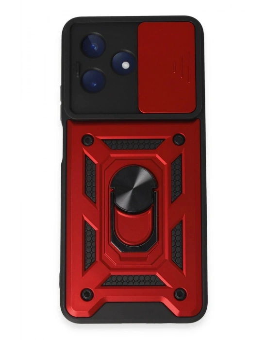 Newface Realme C53 Kılıf Pars Lens Yüzüklü Silikon - Kırmızı