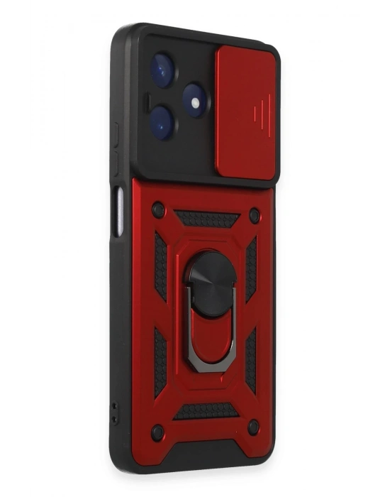 Newface Realme C53 Kılıf Pars Lens Yüzüklü Silikon - Kırmızı
