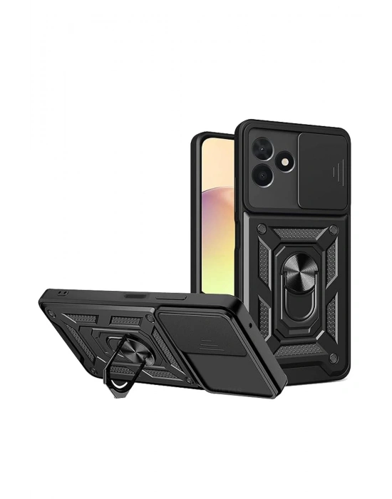 Newface Realme C53 Kılıf Pars Lens Yüzüklü Silikon - Siyah