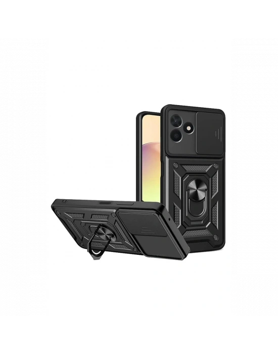 Newface Realme C53 Kılıf Pars Lens Yüzüklü Silikon - Siyah