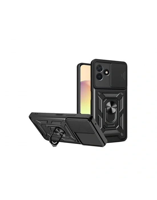 Newface Realme C53 Kılıf Pars Lens Yüzüklü Silikon - Siyah