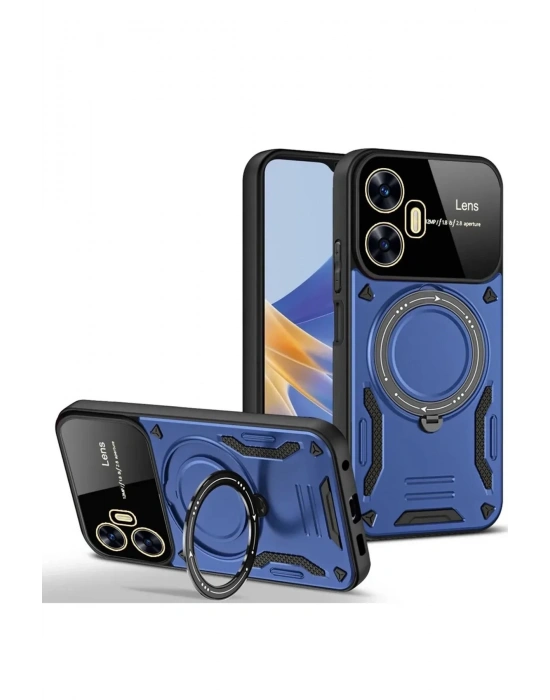 Newface Realme C55 Kılıf Joy Lens Standlı Kapak - Lacivert