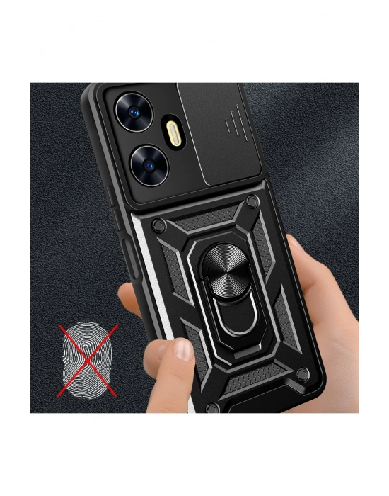 Newface Realme C55 Kılıf Pars Lens Yüzüklü Silikon - Siyah