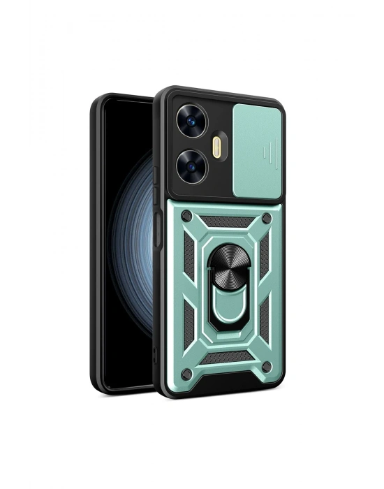 Newface Realme C55 Kılıf Pars Lens Yüzüklü Silikon - Yeşil