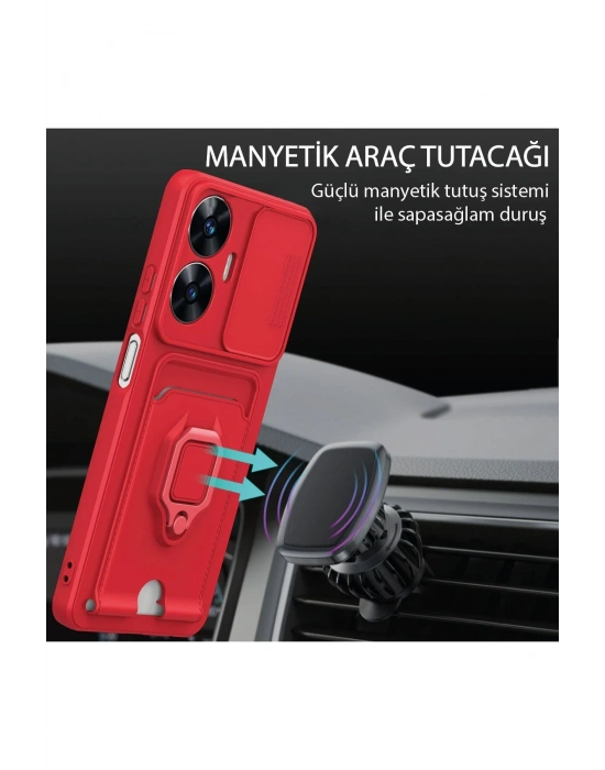 Newface Realme C55 Kılıf Zuma Kartvizitli Yüzüklü Silikon - Siyah