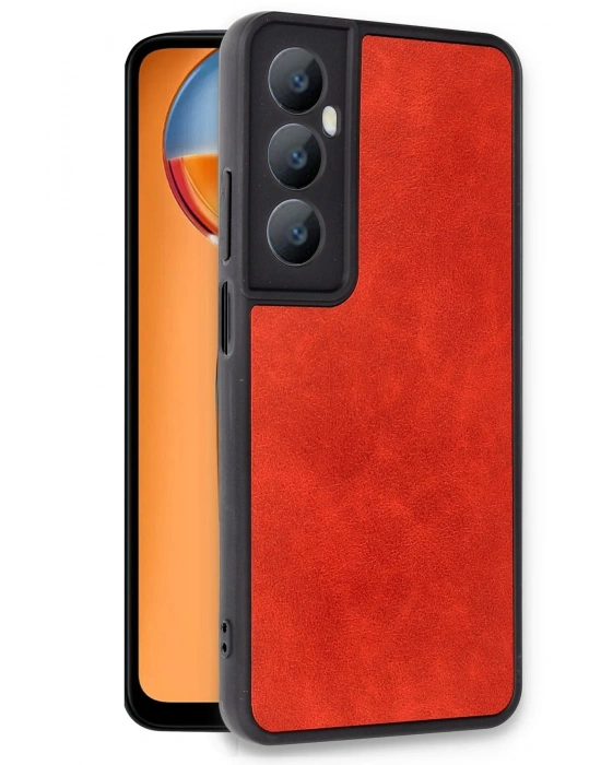 Newface Realme C65 Kılıf Aras Deri Kapak - Kırmızı