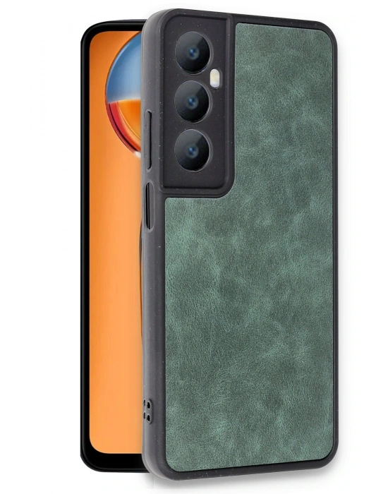 Newface Realme C65 Kılıf Aras Deri Kapak - Koyu Yeşil